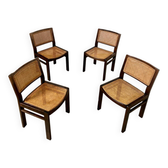 Lot 4 chaises en bois et cannage design Baumann modèle symphonie années 70 vintage