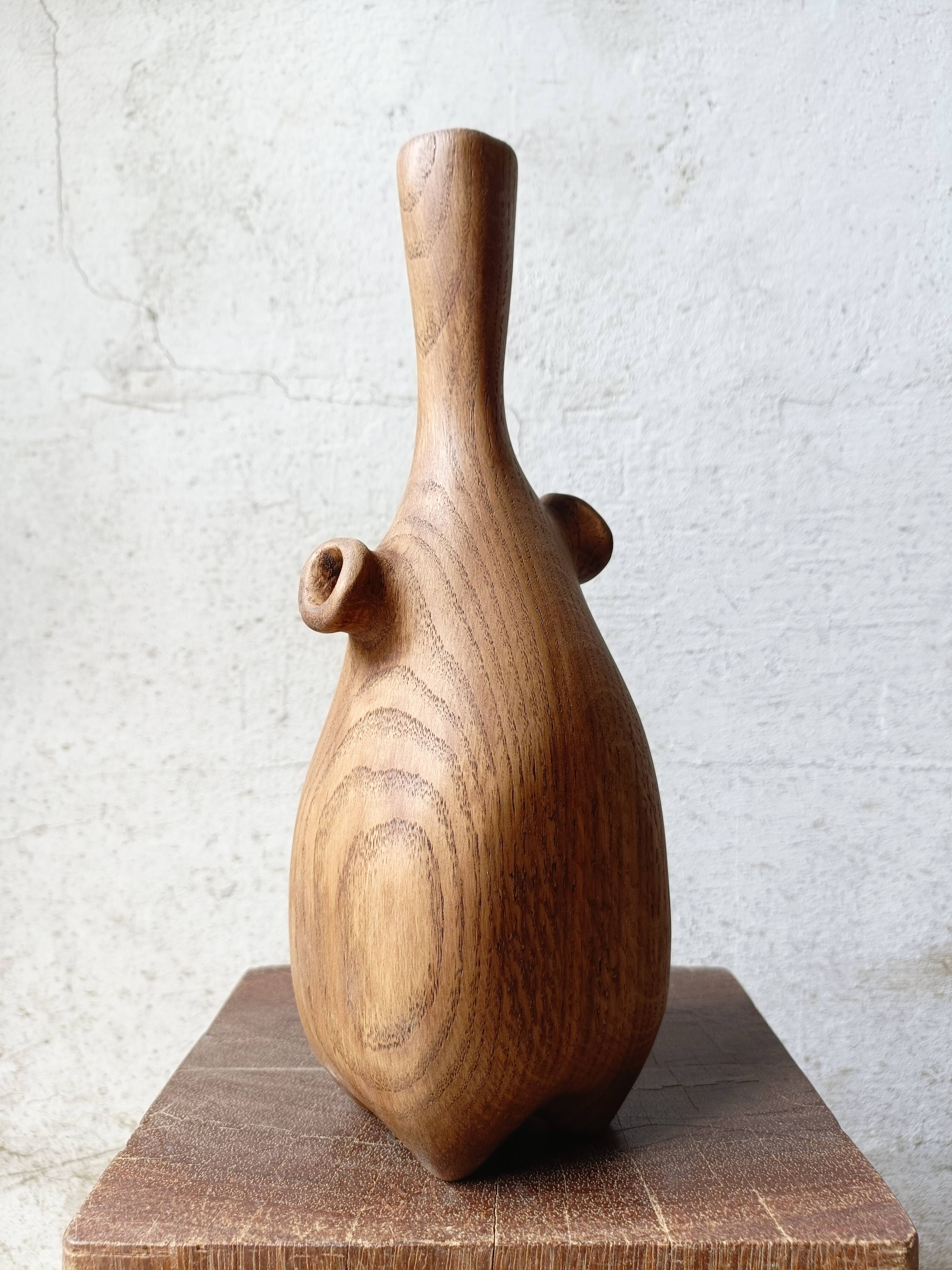 Vase / sculpture in solid carved oak