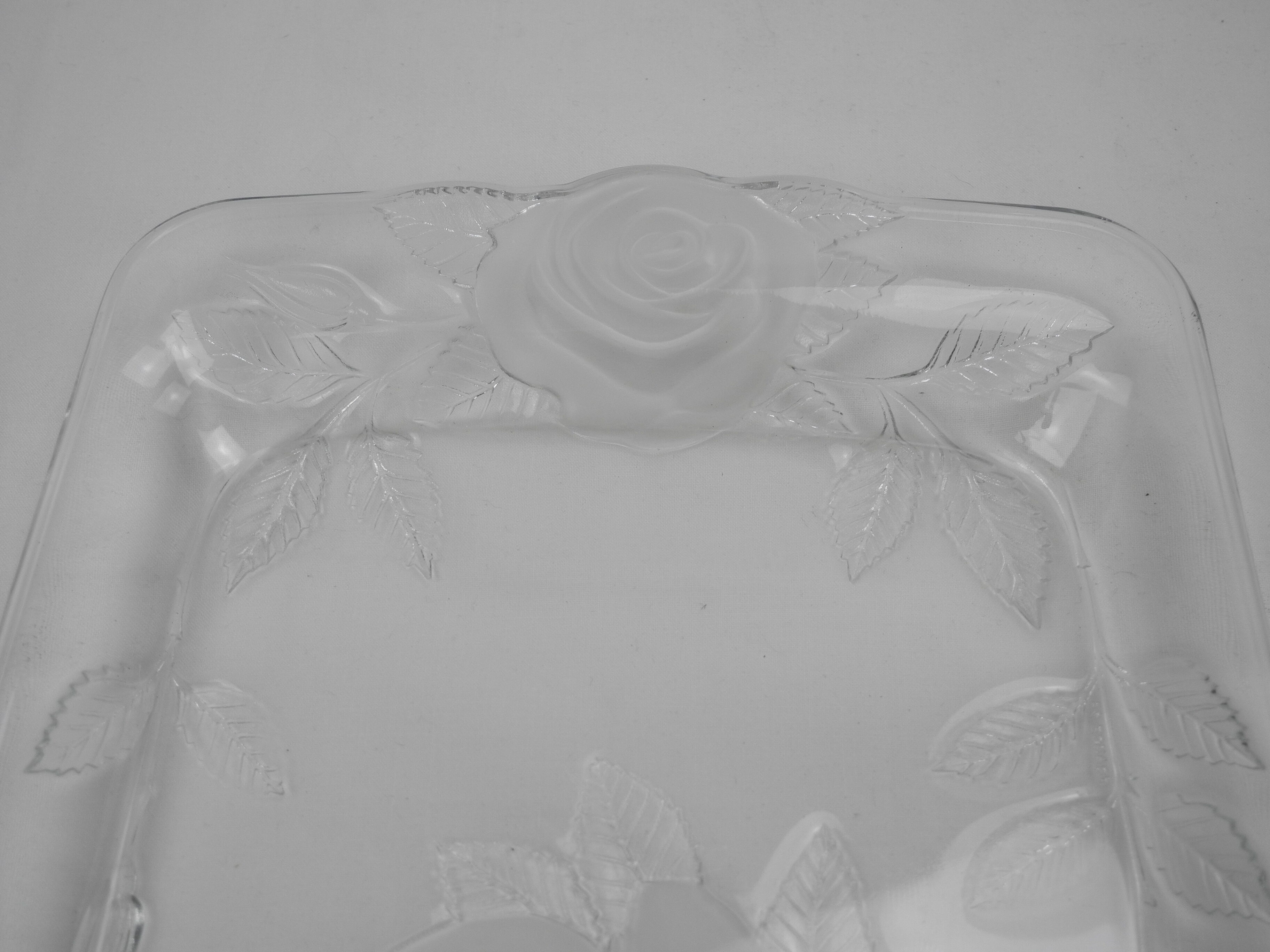 Glass tray decorated with roses vintage french glass tray