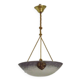 French Vintage Purple & White Art Glass Hanging Ceiling Light Rope Hangers 4544