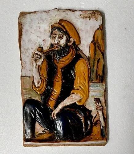 Painted and Glazed Terracotta Relief - Unique Work by Roberto Pucci - 1950s