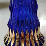 Walther Glas Design Vase, Graphic shape with golden flamed tips. Blown art glass, cobalt blue. Height 25 cm