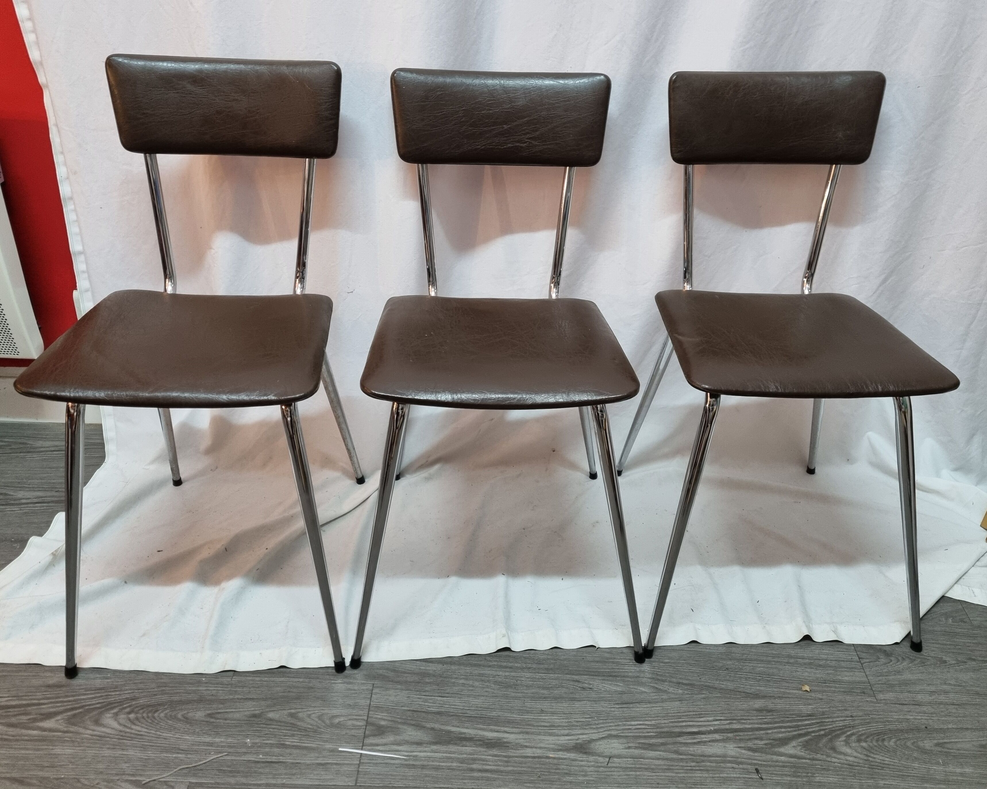 3 kitchen chairs from 1970, brown skaï