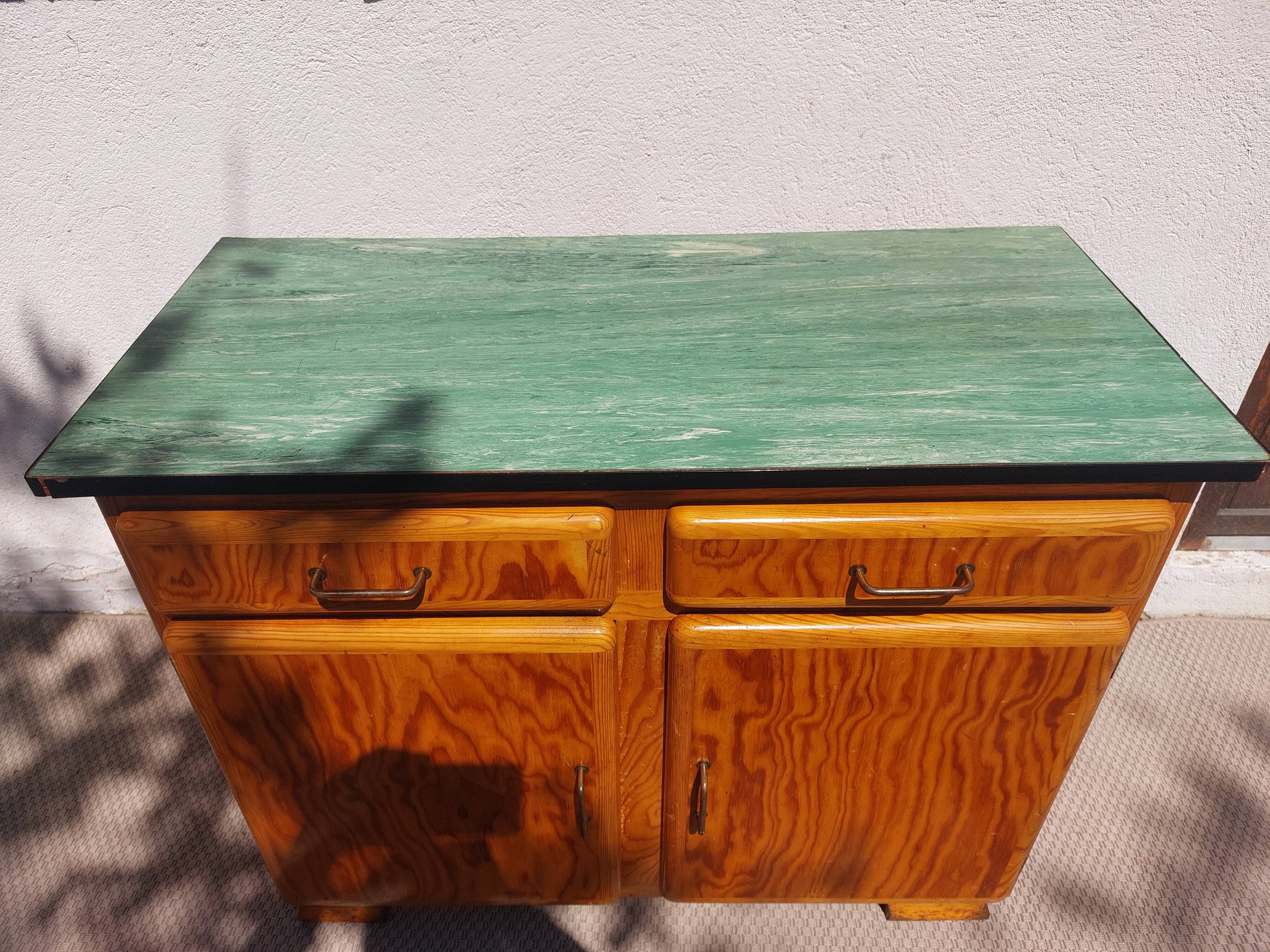 Mado wooden buffet, green and black tray, vintage.