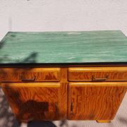 Mado wooden buffet, green and black tray, vintage