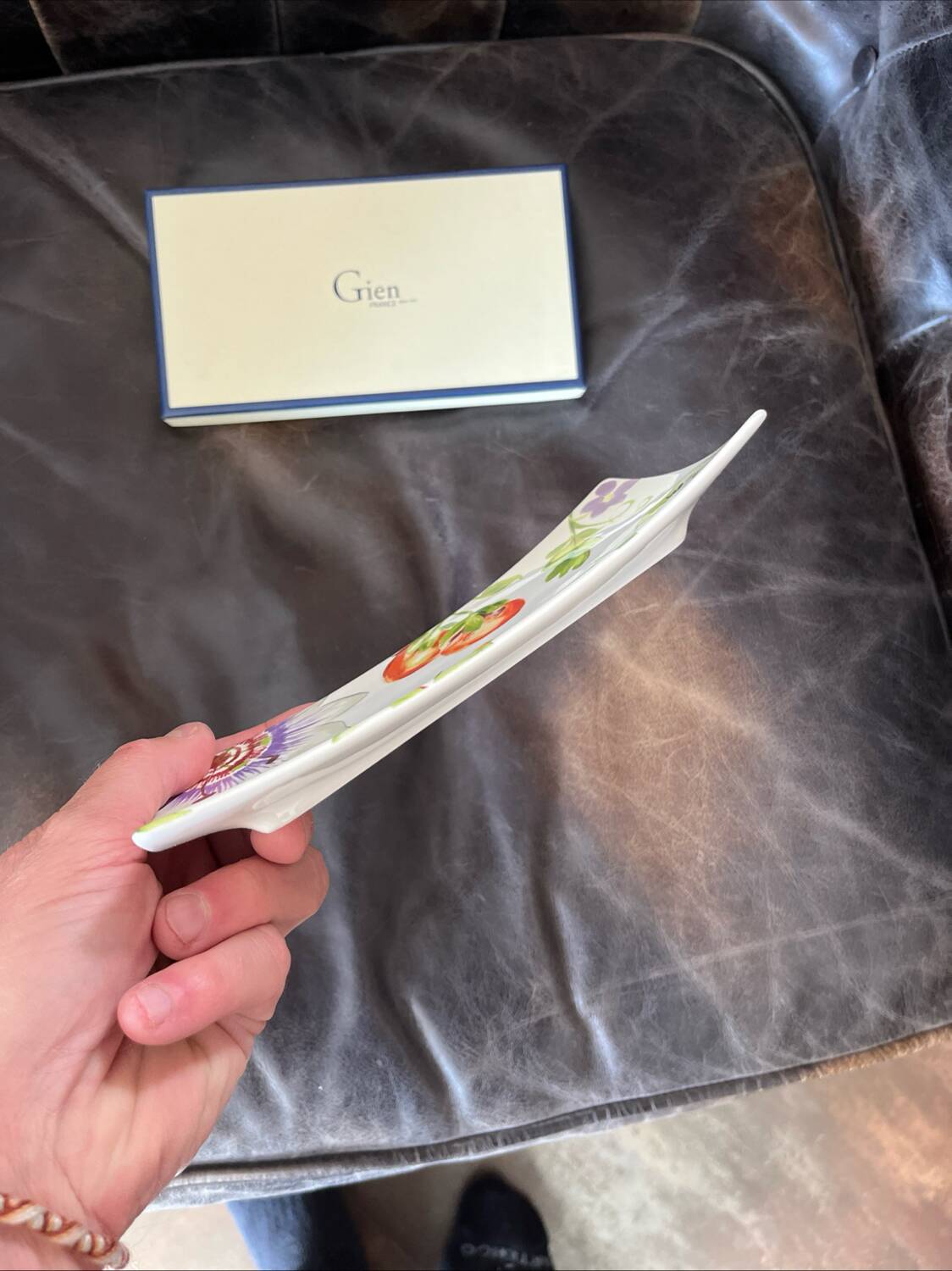 Gien Earthenware Empty Pocket Cup with Passion Flower Decor in New Box