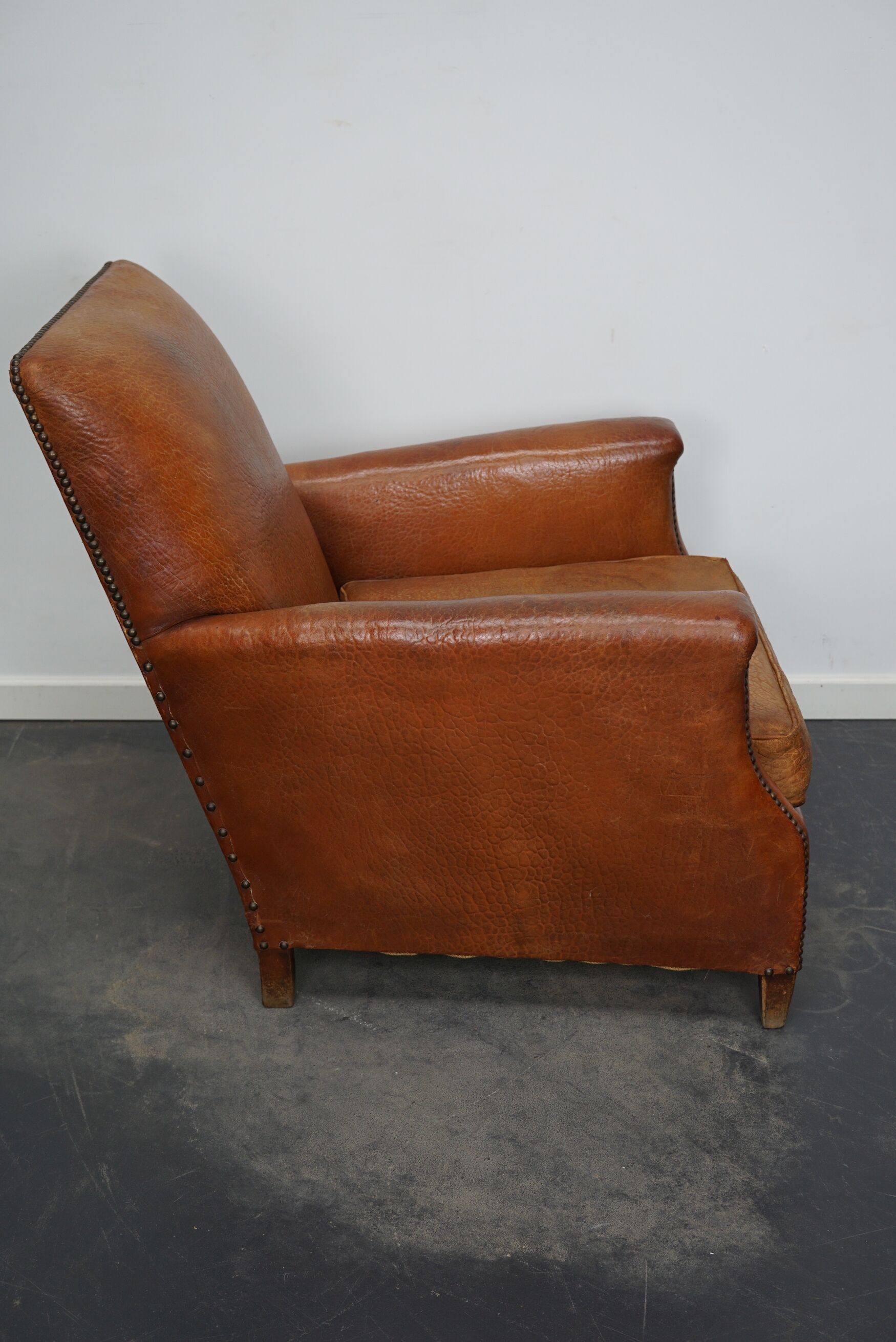Vintage french cognac-colored leather club chair, 1940s