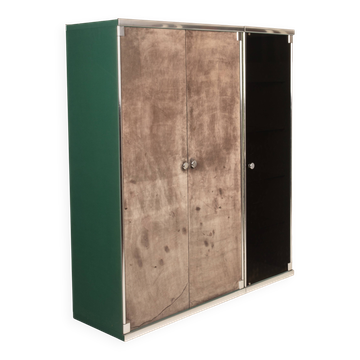 Guido Faleschini Astro Smoked Glass and Suede Cabinets for i4 Mariani 1979