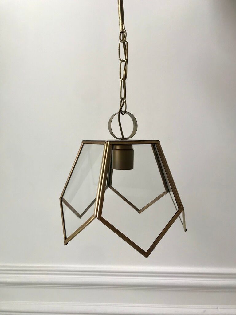 Brass pendant lamp and graphic gilded glass 60s-70s