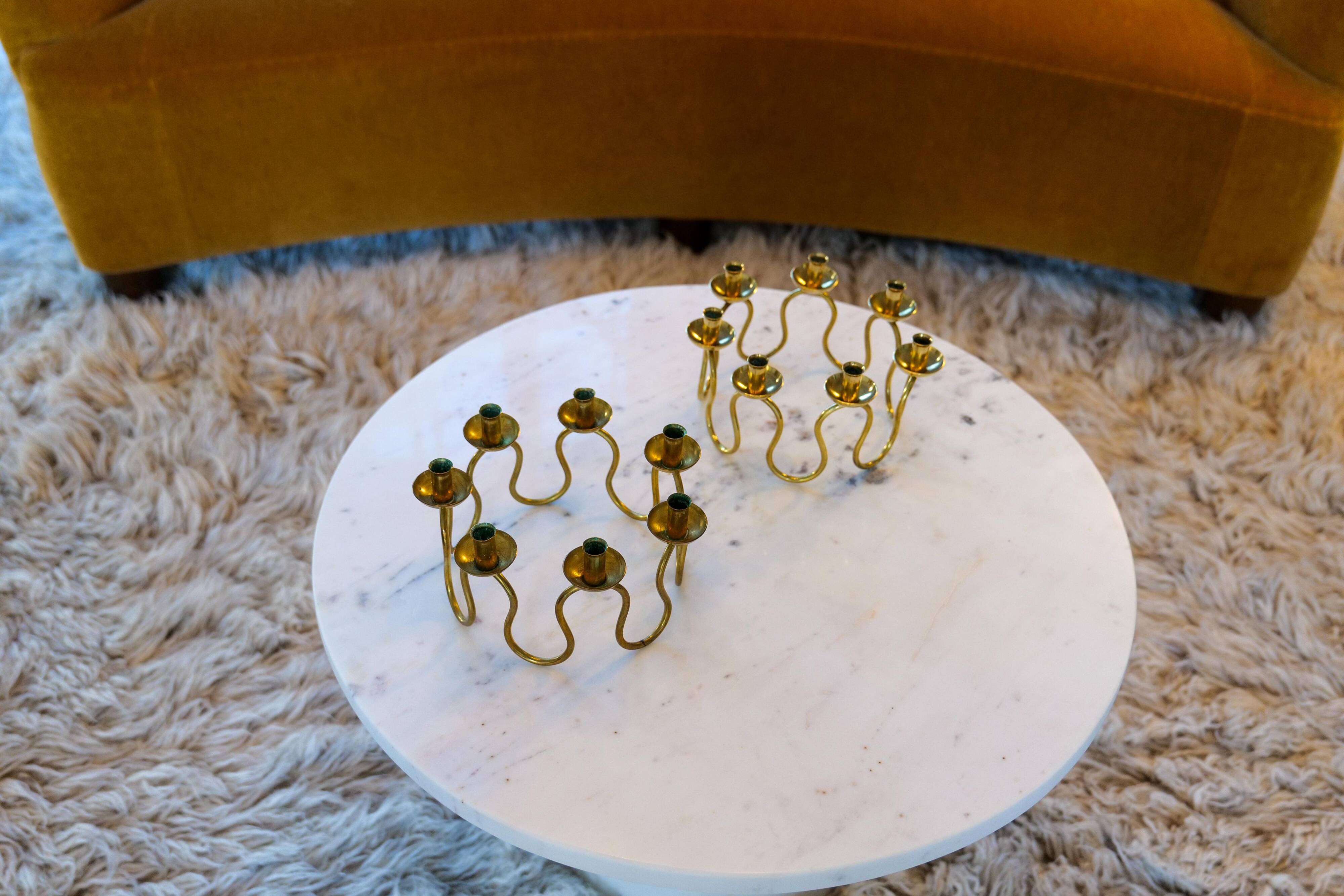 Art Deco brass chandeliers by Lars Holmström in Arvika, Sweden.