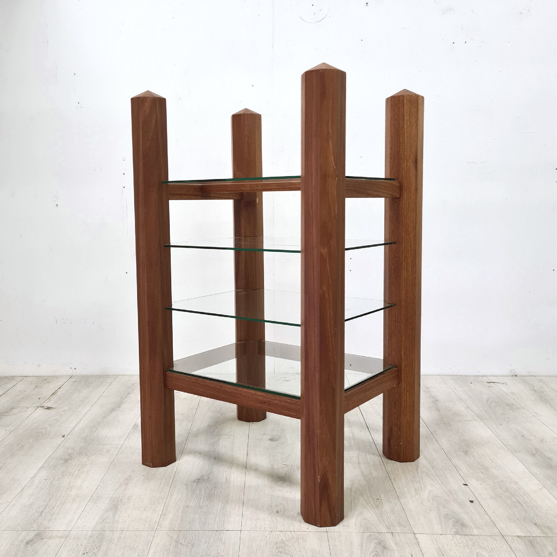 Custom made solid wood and glass hifi rack, 1970s