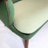 Sofa Model 220 With Legs In Rosewood & Green Fabric By Kurt Olsen From 1960