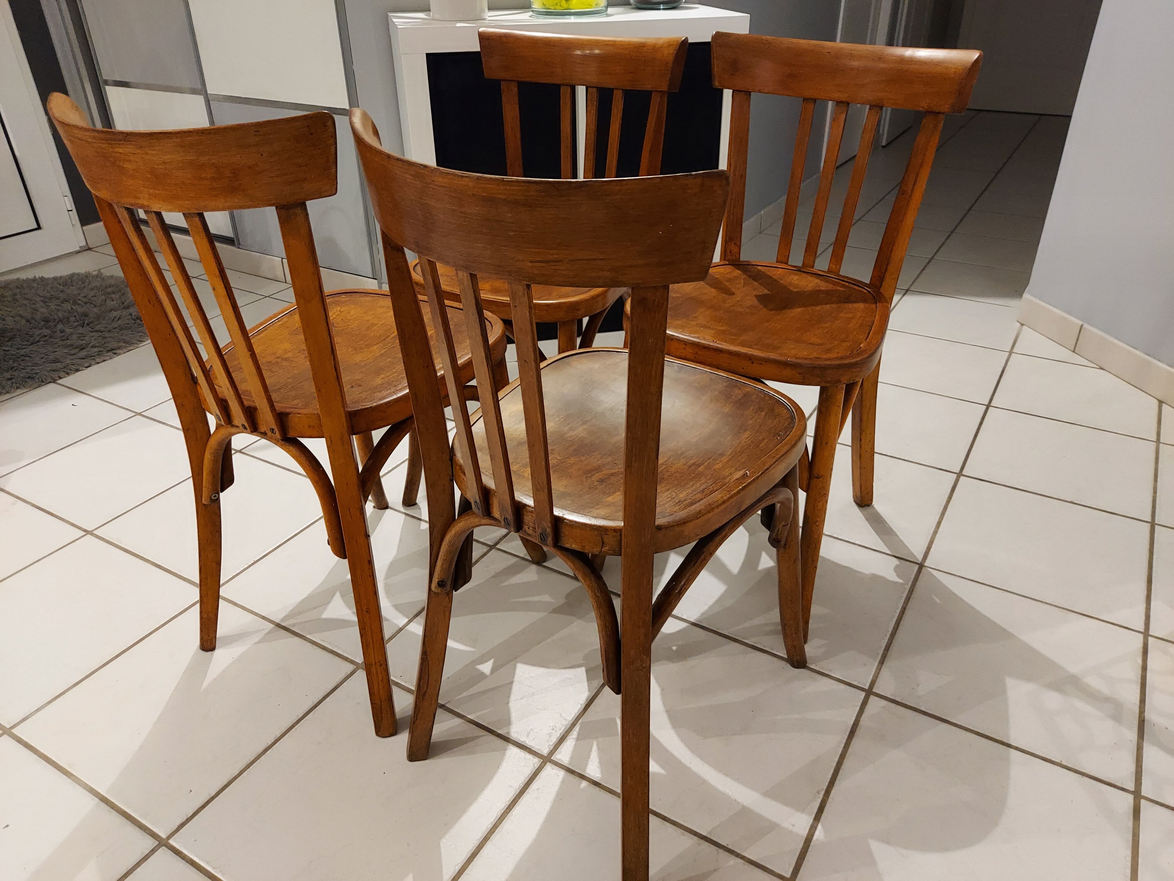 suite de 4 chaises de bistrot Fischel vintage années 1940
