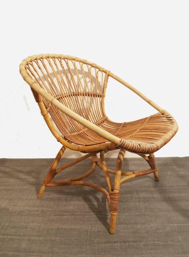 Rohe Noordwolde (Dutch design) vintage rattan armchair from the 1960s