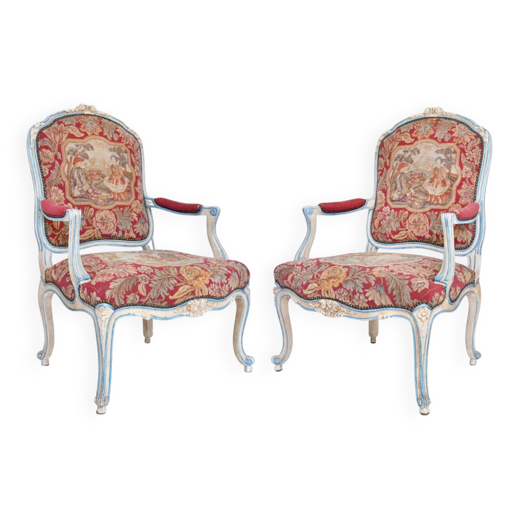 Pair of Louis XV style cabriolet armchairs