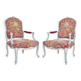Pair of Louis XV style cabriolet armchairs