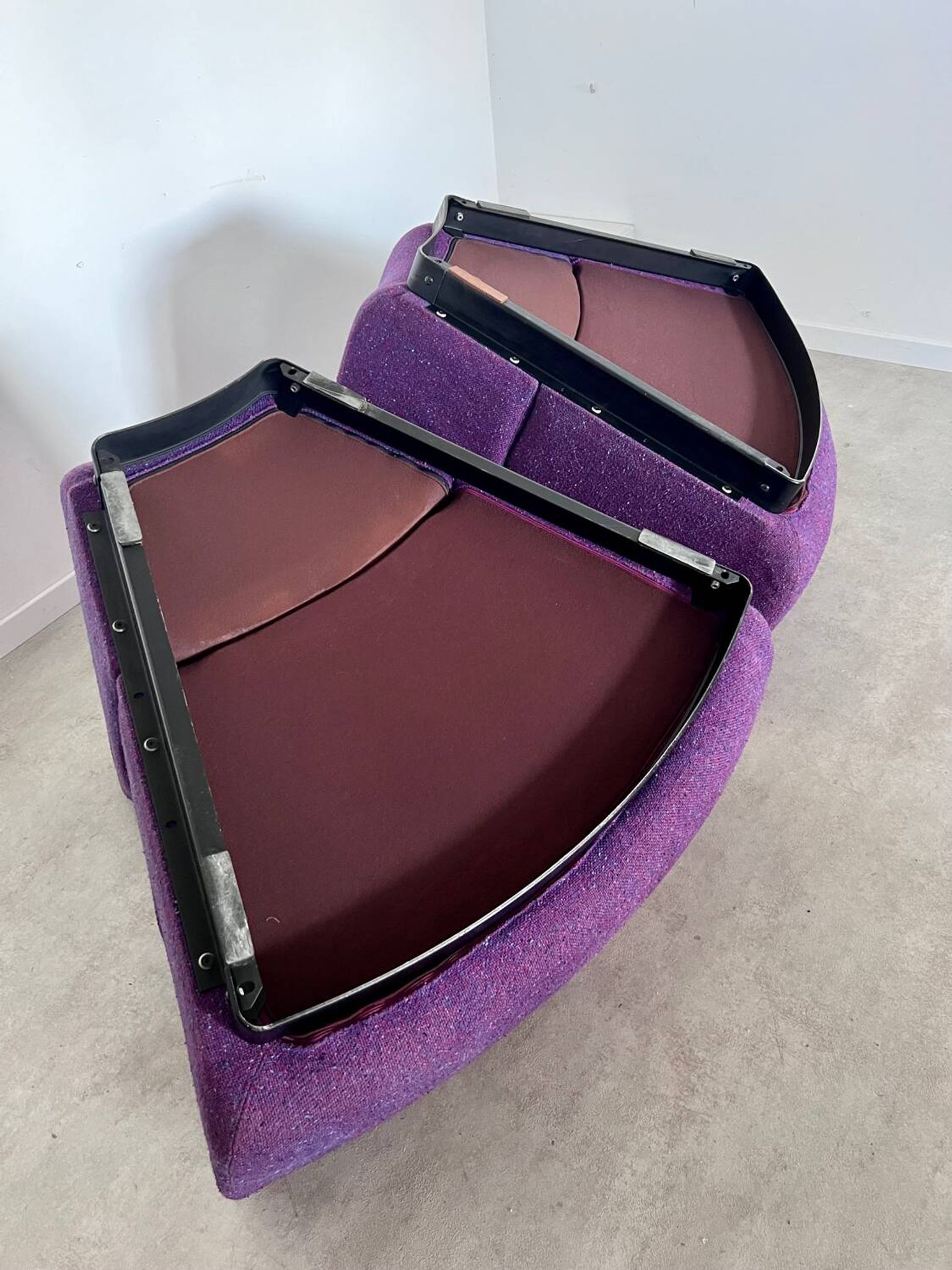 Lot 2 low chairs Space Age design from the 70s purple fabric vintage armchair