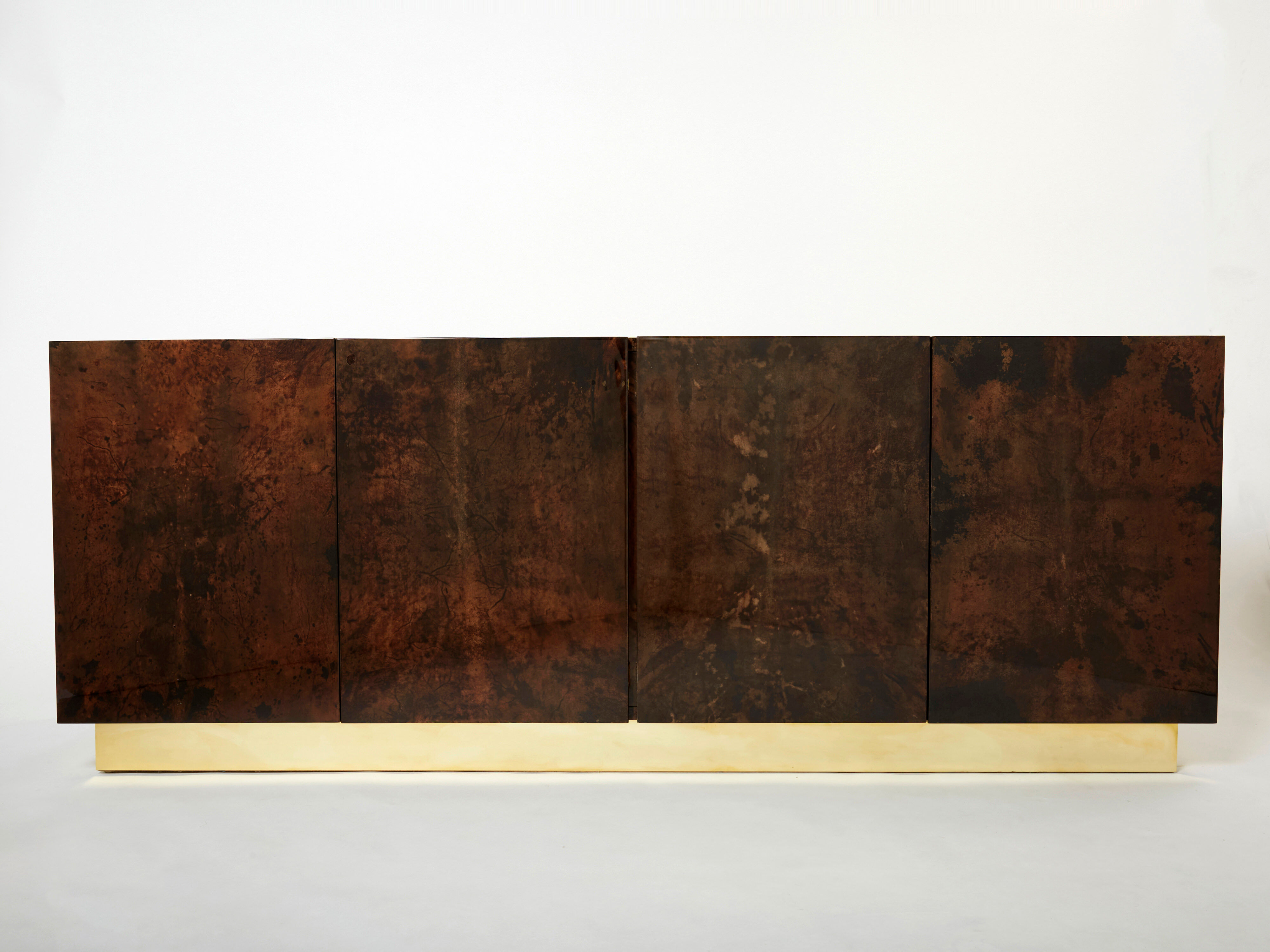 Aldo Tura sideboard in brown parchment and brass 1960