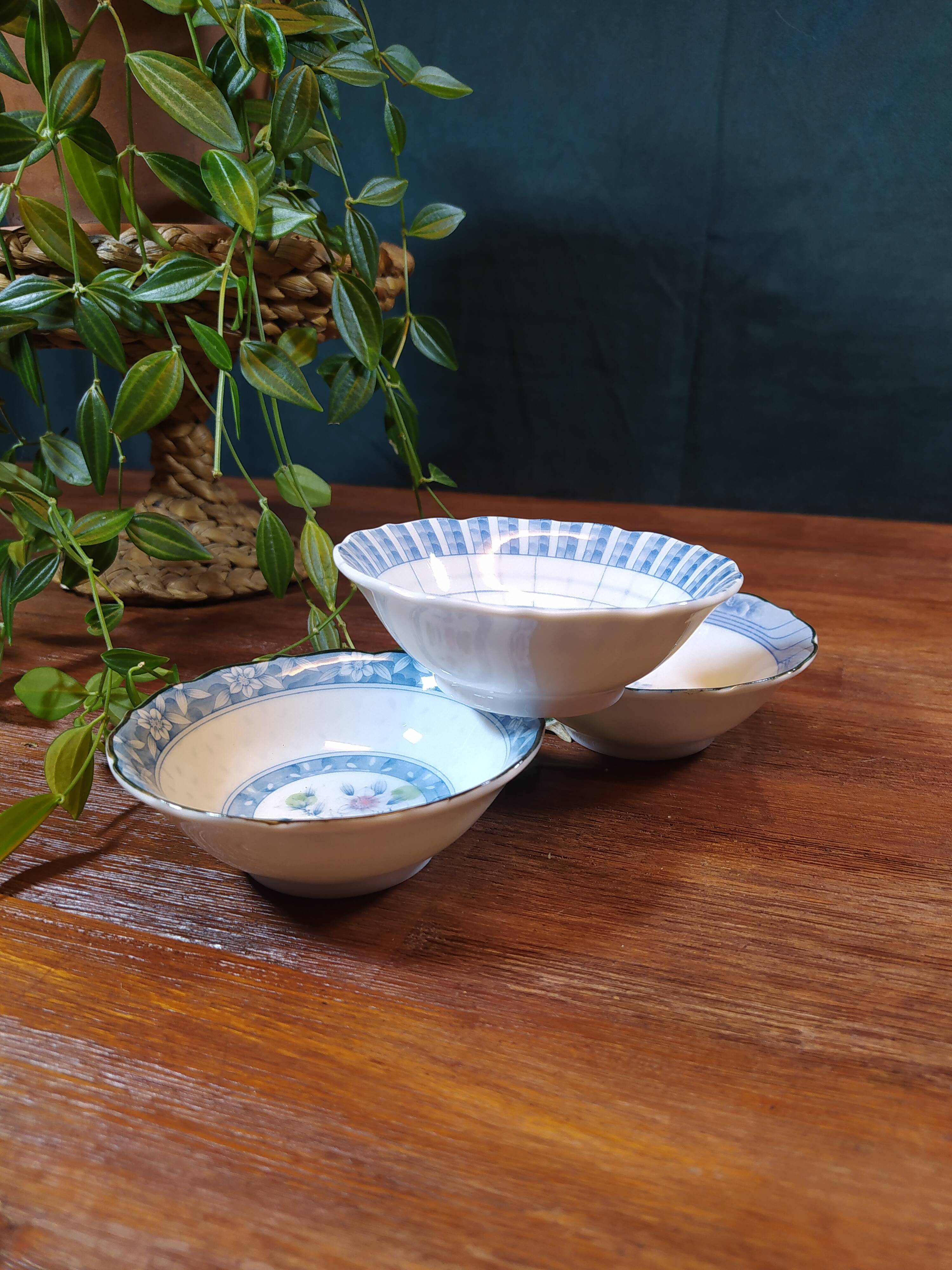 Trio of Ceramic Bowls with Japanese Patterns