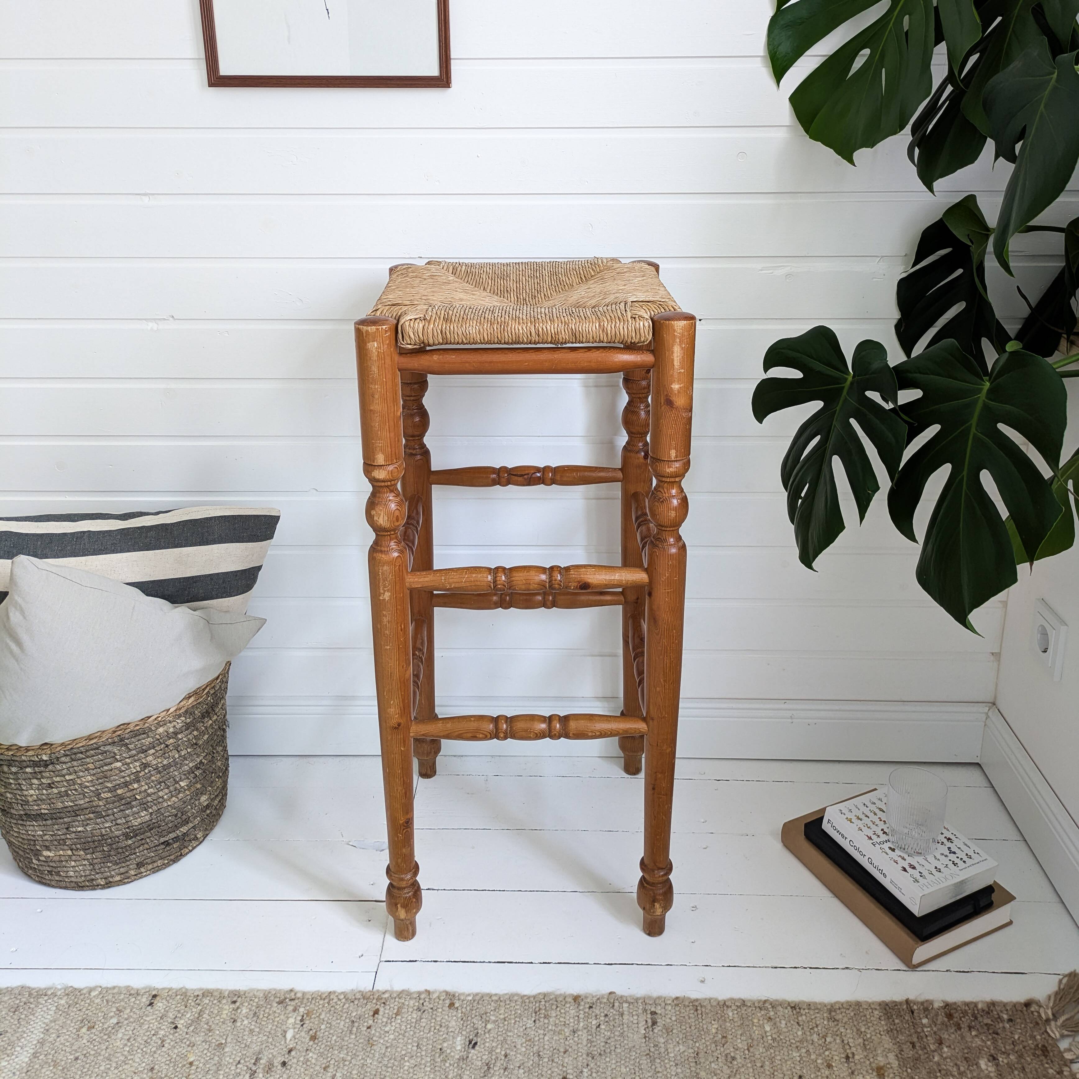 Tabouret de bar Mid Century Tabouret rustique Vintage Jonc tressé Jonc Tabo