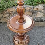 Turned wooden floor lamp with lampshade