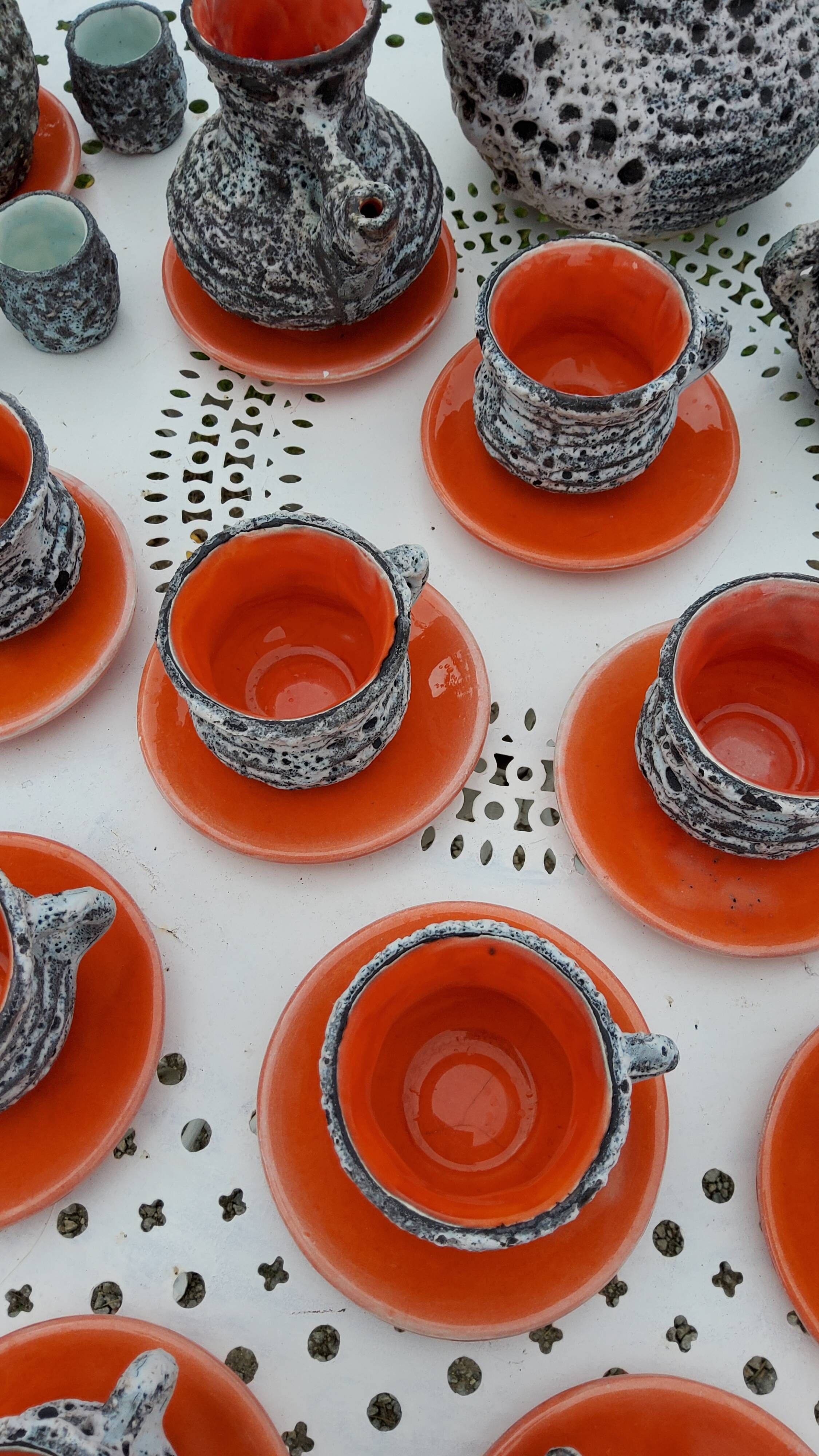 Coffee service and liqueur service of the 70s in faience of Vallauris