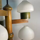Midcentury Scandinavian wood and opaline glass hanging pendant