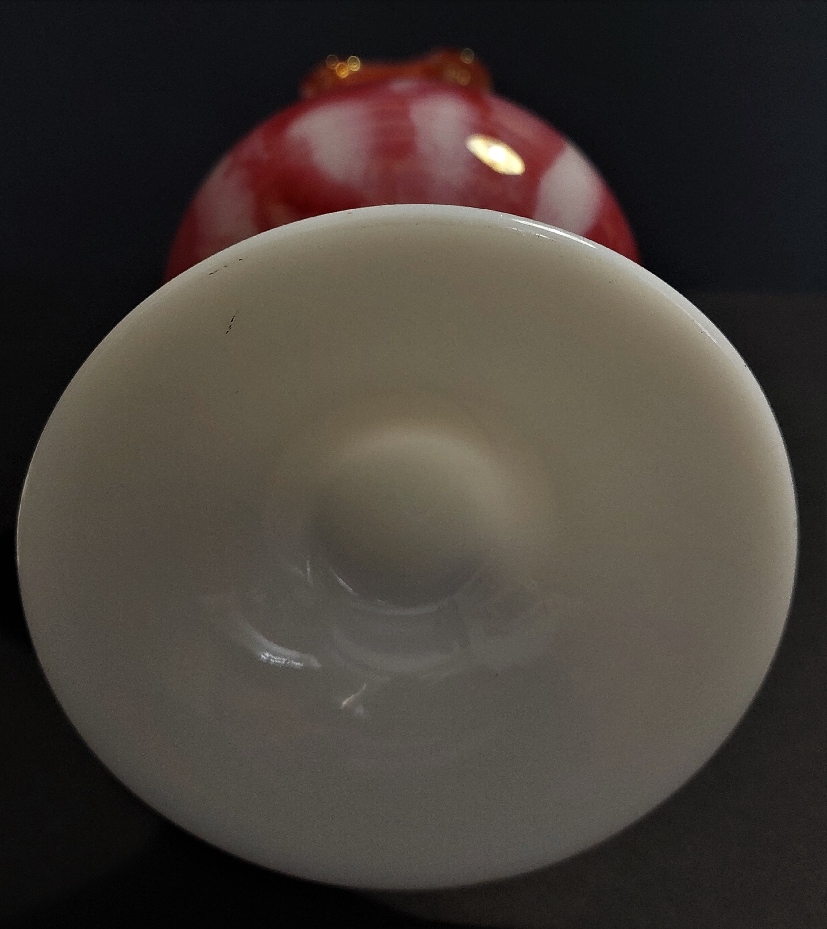 Vintage vase in iridescent glass and opaline marbled pink and white 34 cm