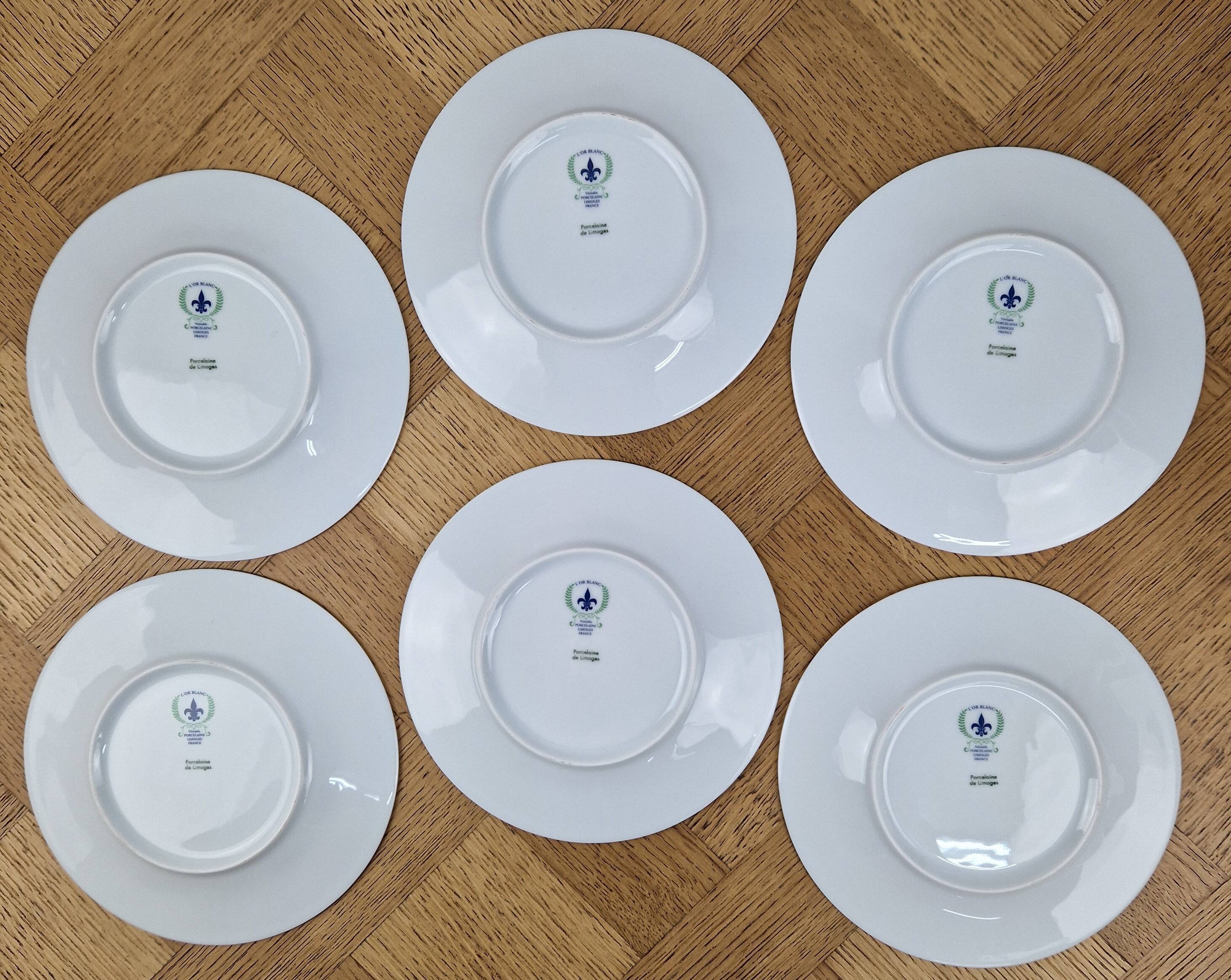 Set of 6 vintage dessert plates Limoges porcelain paradise bird