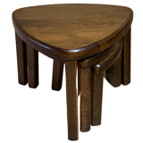 Brutalist oak organic curved oval side or nesting tables, Dutch ca 1960