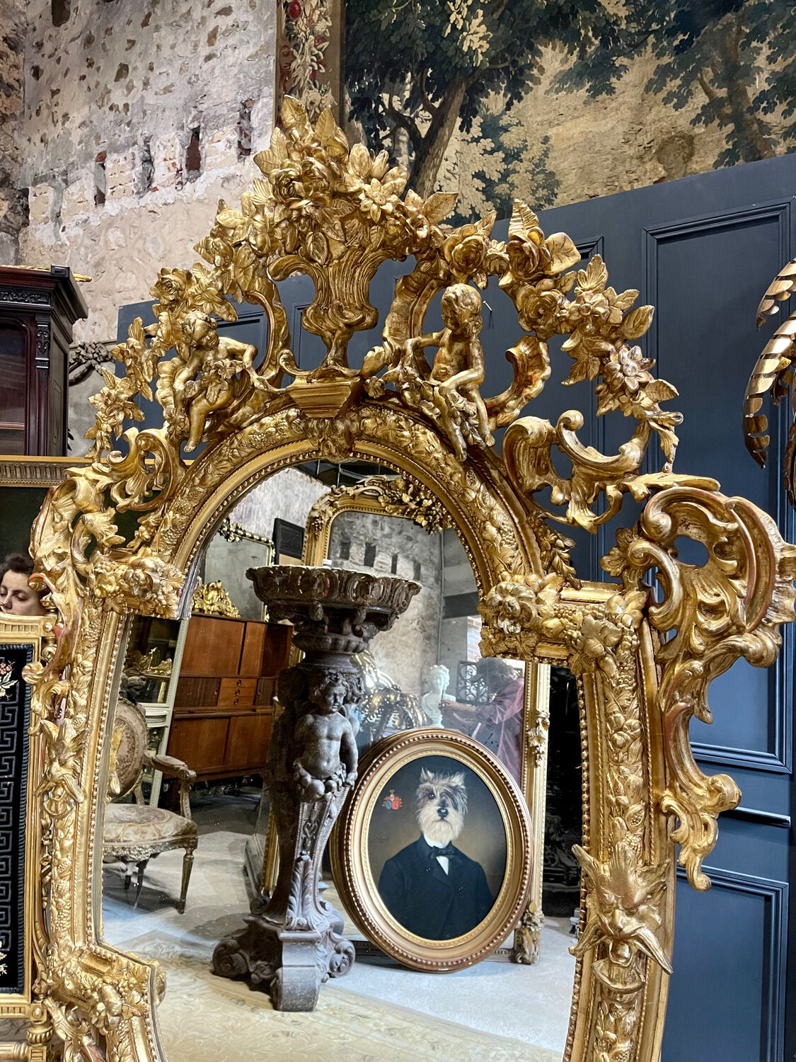 Mirror with Putti in Gilded Wood from the Napoléon III Period 1.96m x 1.33m