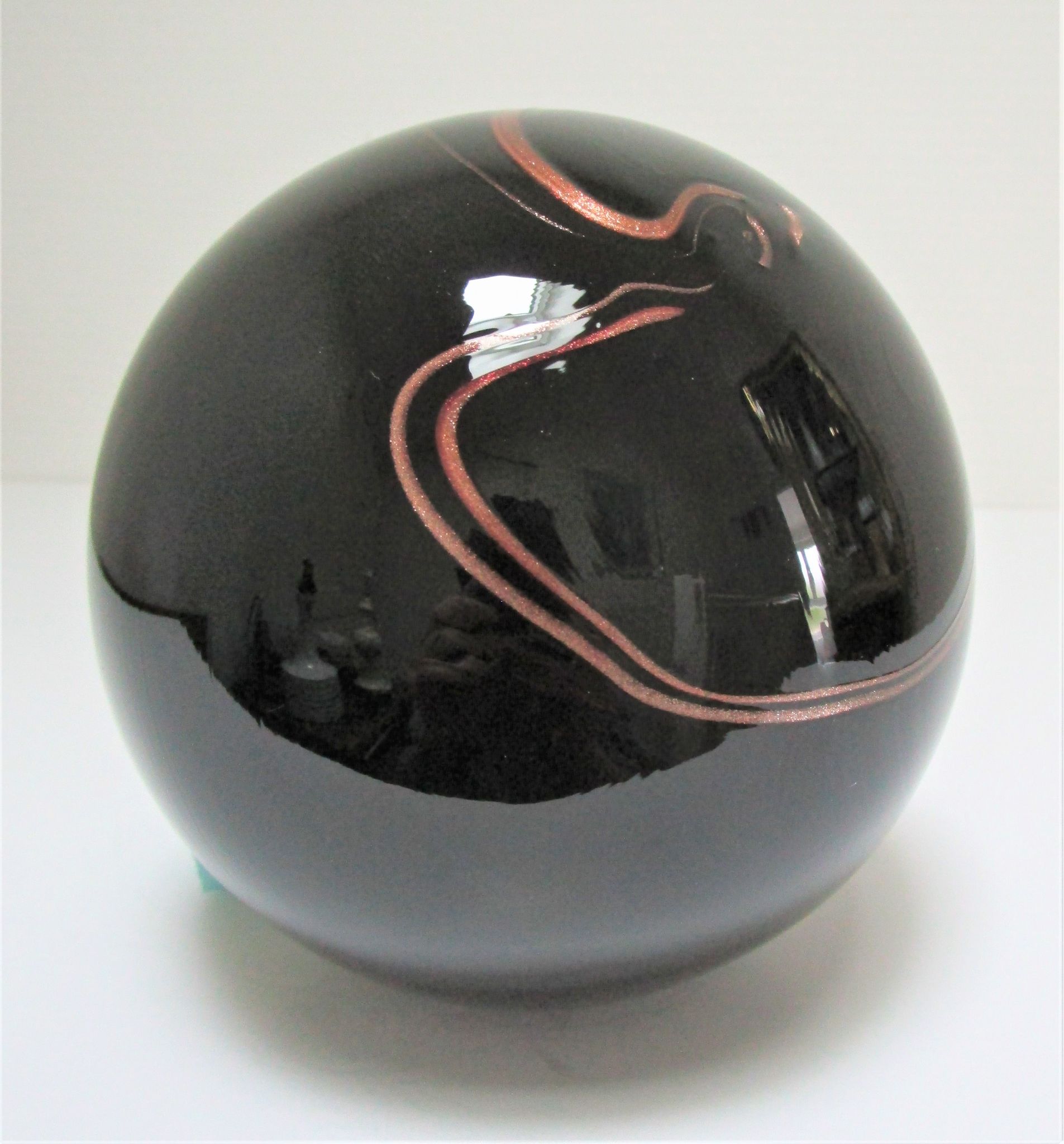 ball paperweight black and coppery glass paste Bob le Bleis glassware Maure Old vintage