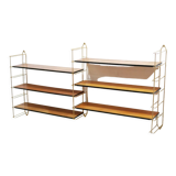 Vintage modular wall shelf in brass and wood