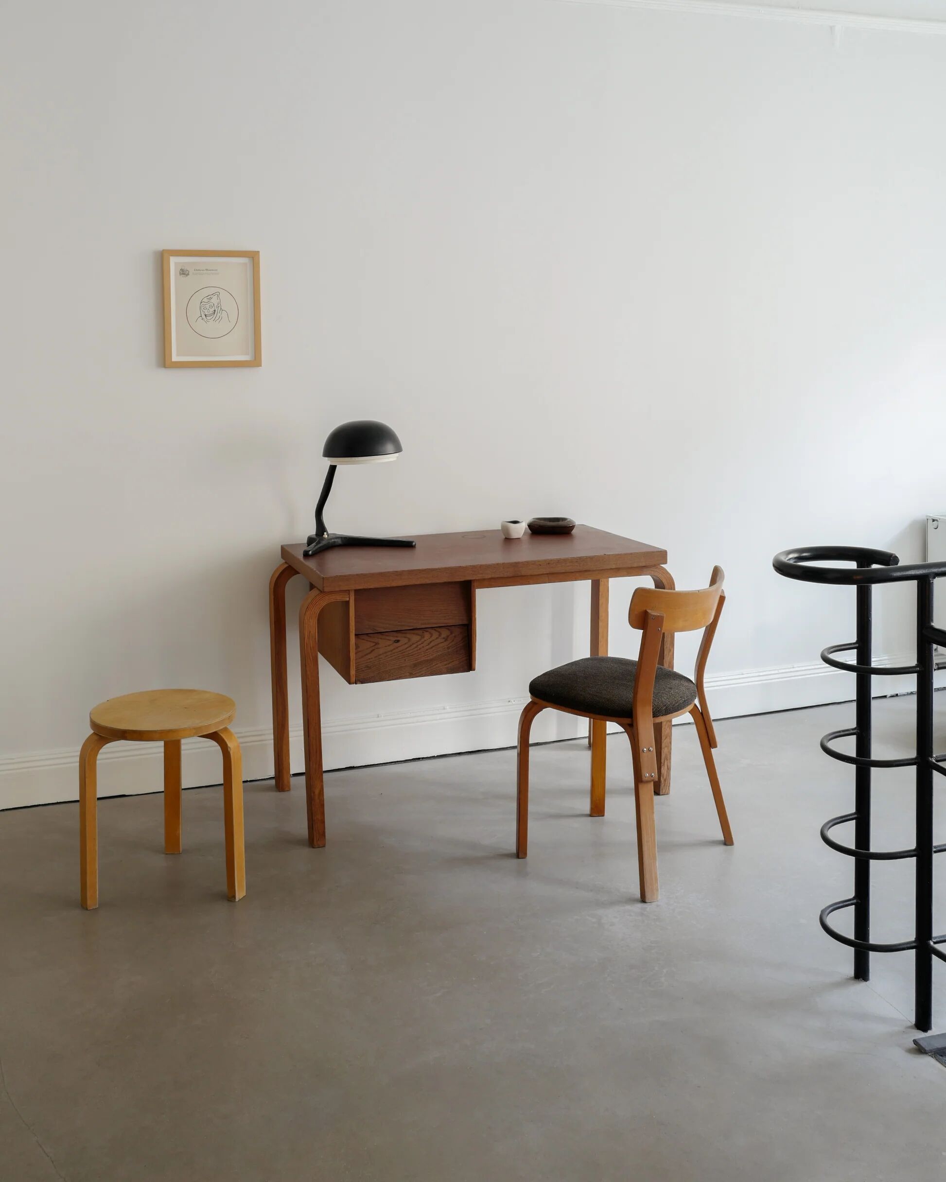 Early Vintage Finnish Mid Century Alvar Aalto Wooden Desk & Chair, 1940s