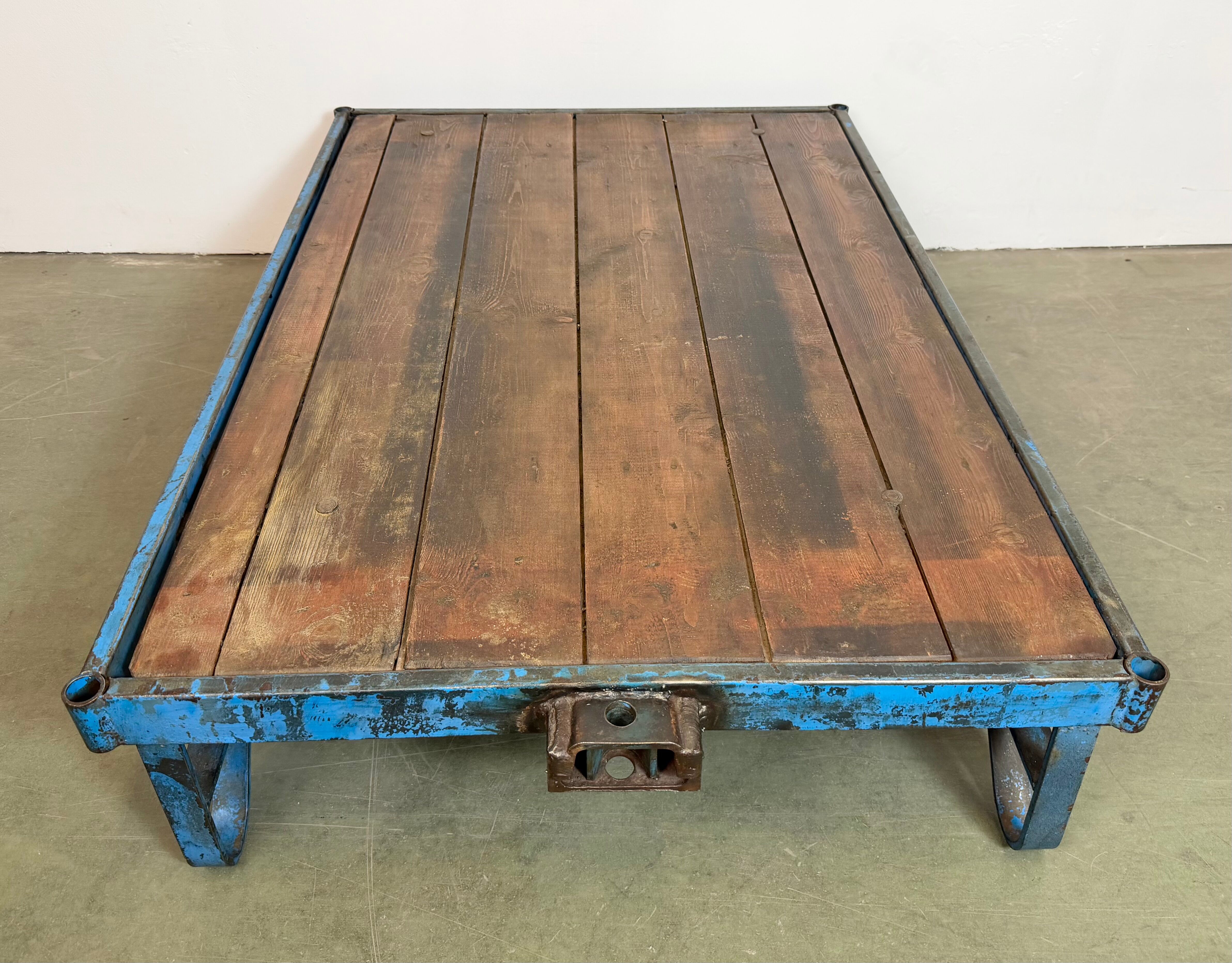Large Blue Industrial Coffee Table Cart, 1960s
