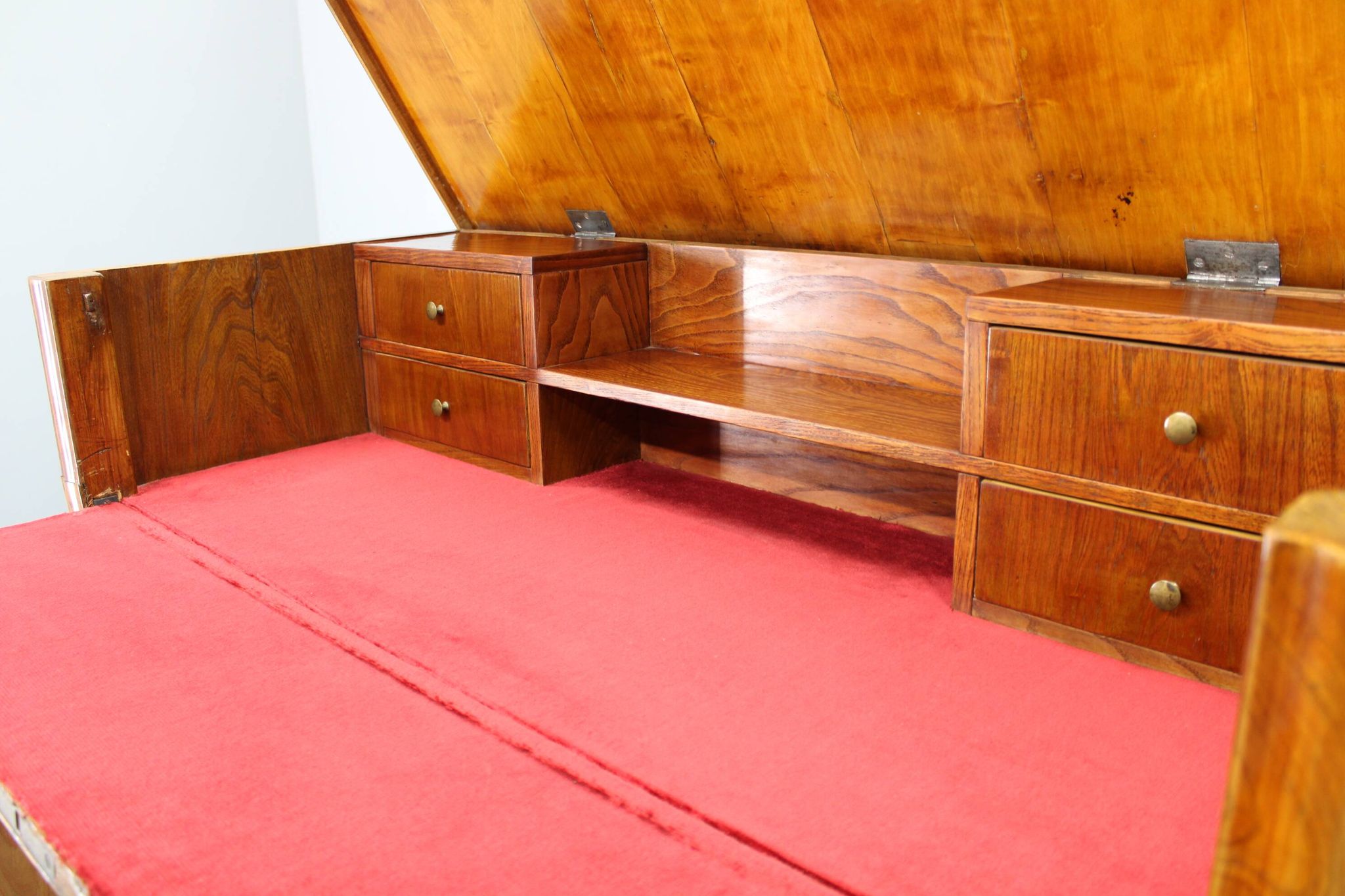1930s Antique Cabinet with Writing Area in Walnut Finish ,Czechoslovakia