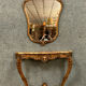 Louis XV Baroque console in natural wood with its mirror