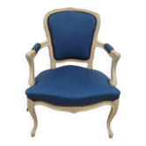Cabriolet armchair in lacquered wood trimmed in blue satin, Louis XV style