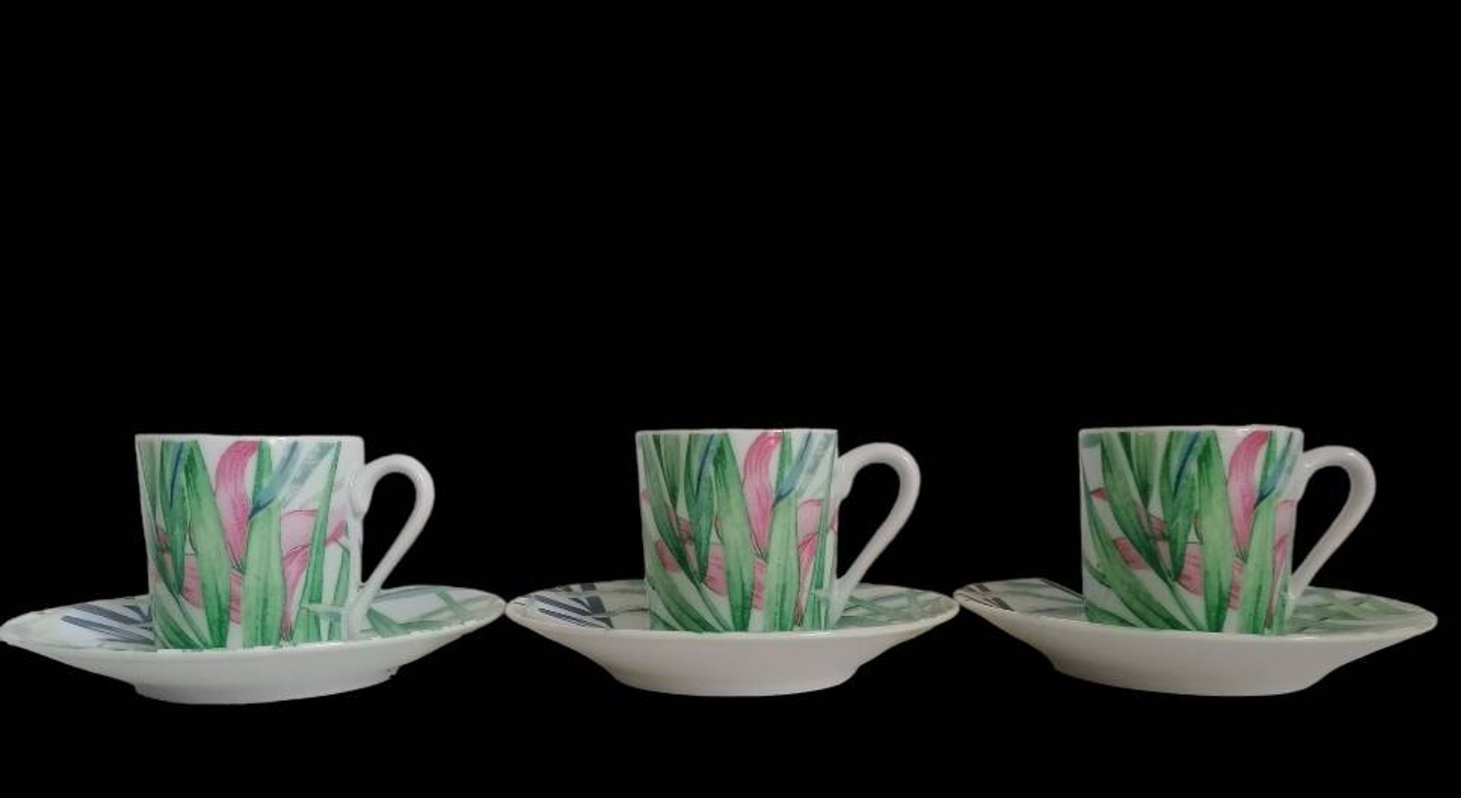Set of 3 Limoges porcelain coffee cups Patrick Rey and Philippe Deshoulières