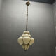 Murano Opaline Glass Pendant Light in Wrought Iron Frame, Italy, Mid-C