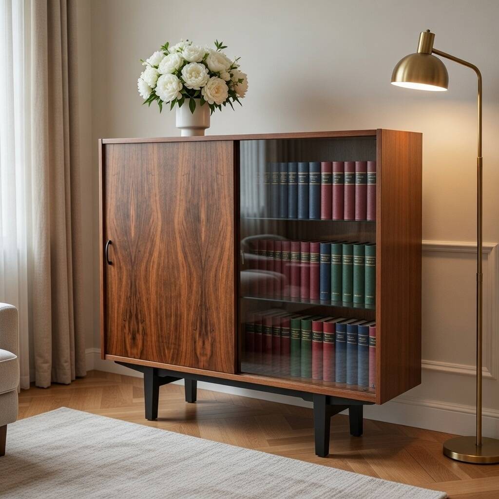 Restored "Violetta" Display Cabinet in Walnut & Mahogany – Poland 1960s