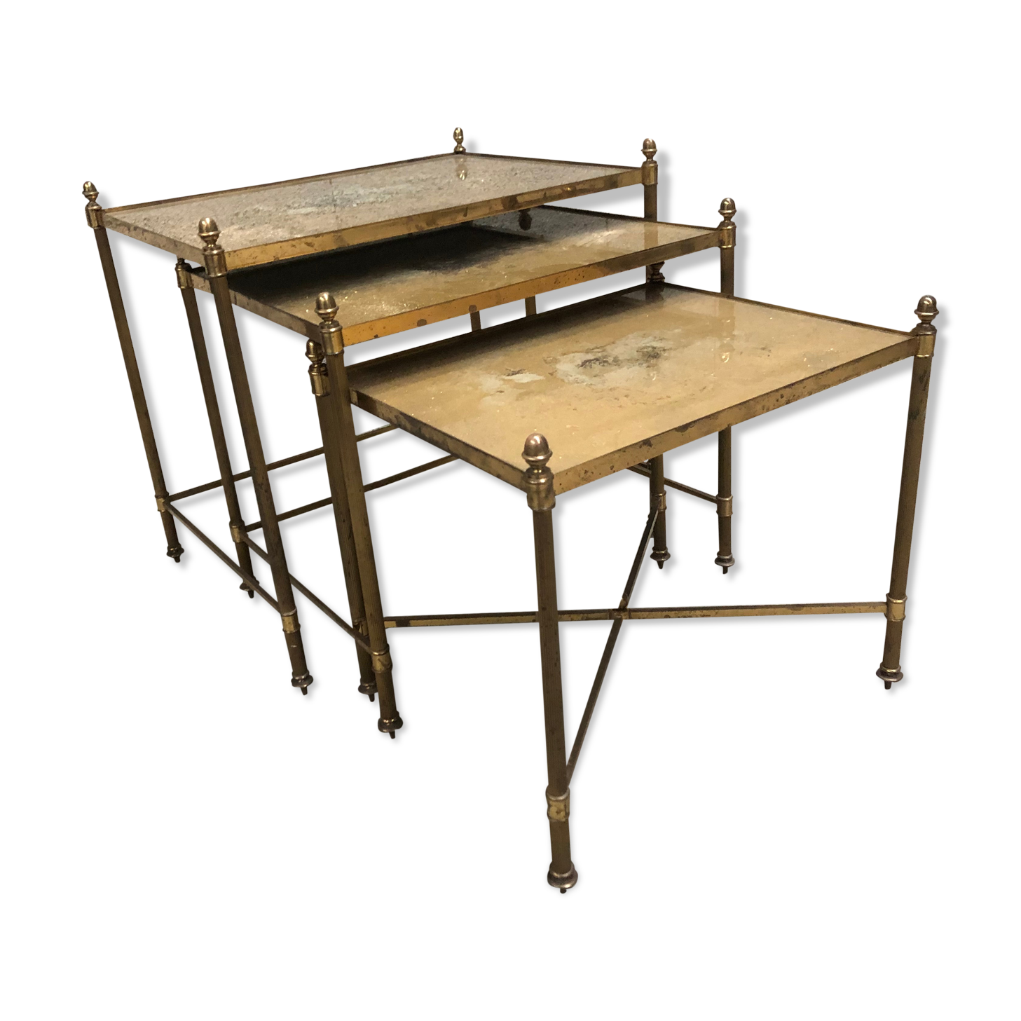 Ensemble de 3 tables gigognes dorée vintage des années 70