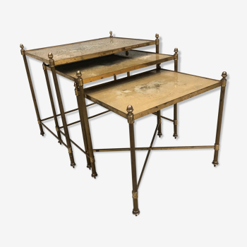 Ensemble de 3 tables gigognes dorée vintage des années 70