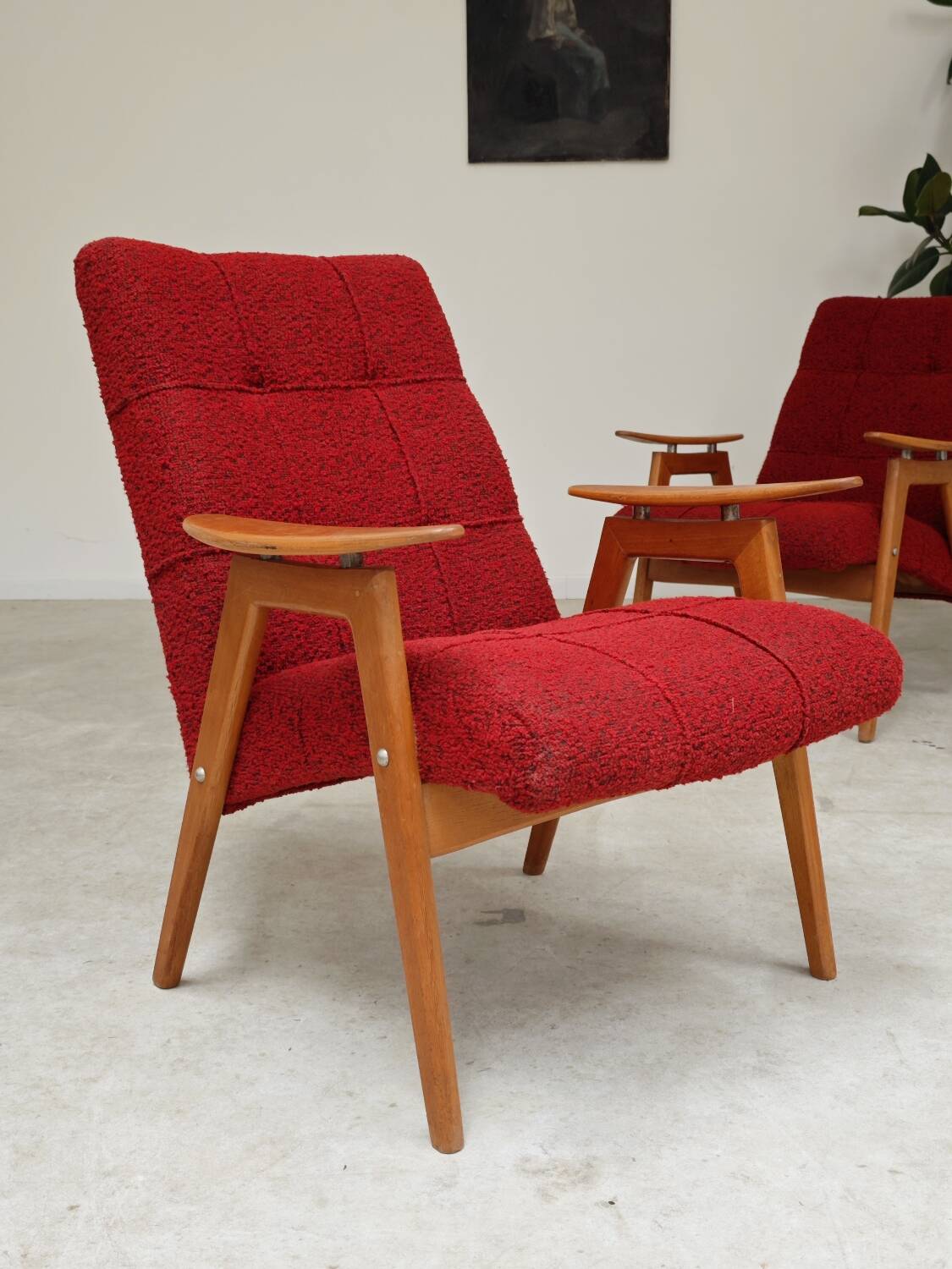 Pair of red armchairs by Jaroslav Smidek for Ton (Thonet) 60s