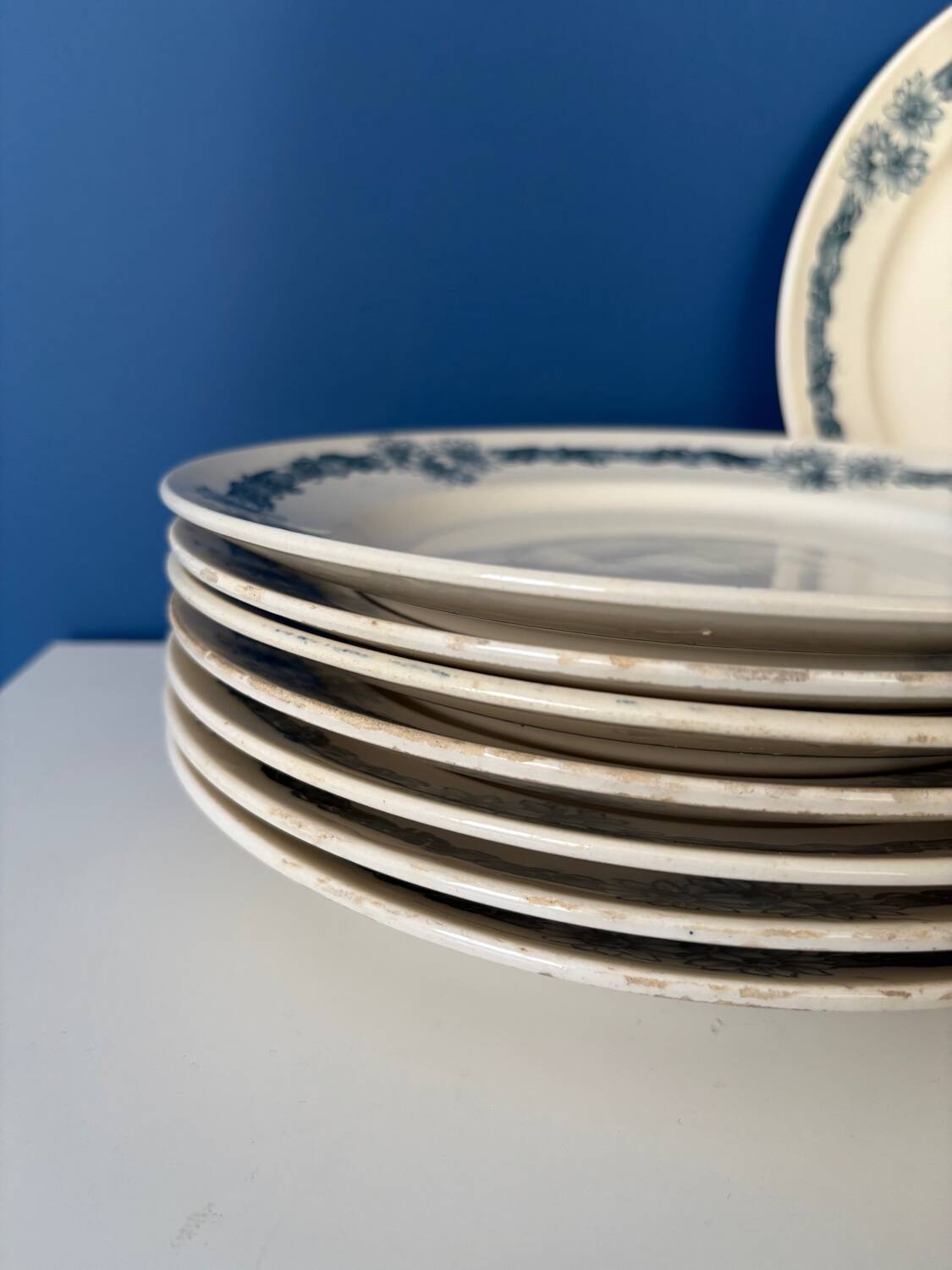 Set of 8 flat plates in Longchamp ironstone model Denise.