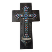 Croix bénitier en émaux cloisonnés