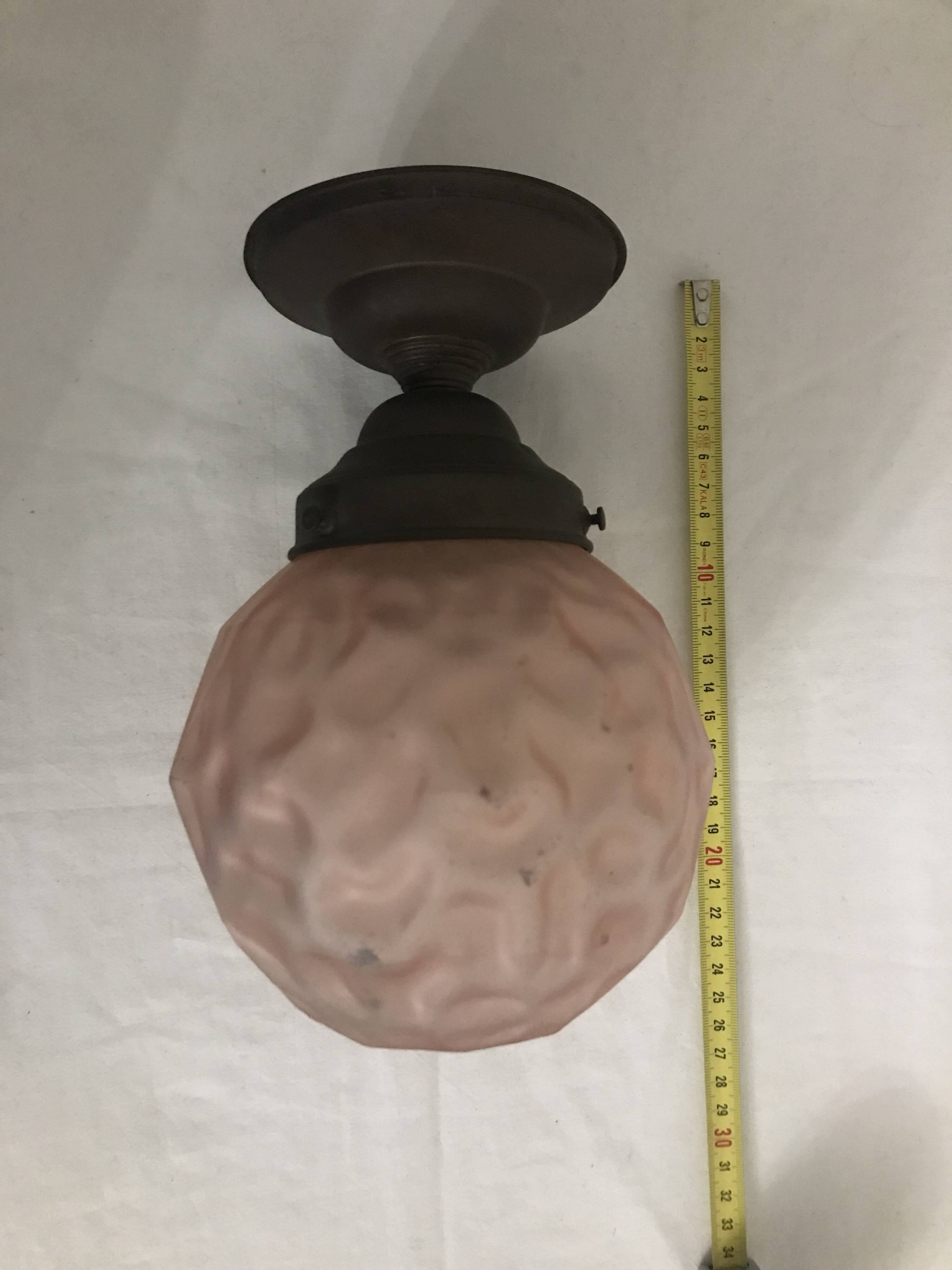 Art Deco Pink Glass Globe Wall Ceiling Light