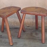 Duo of French half-moon farm stools tripod 60s