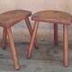 Duo of French half-moon farm stools tripod 60s