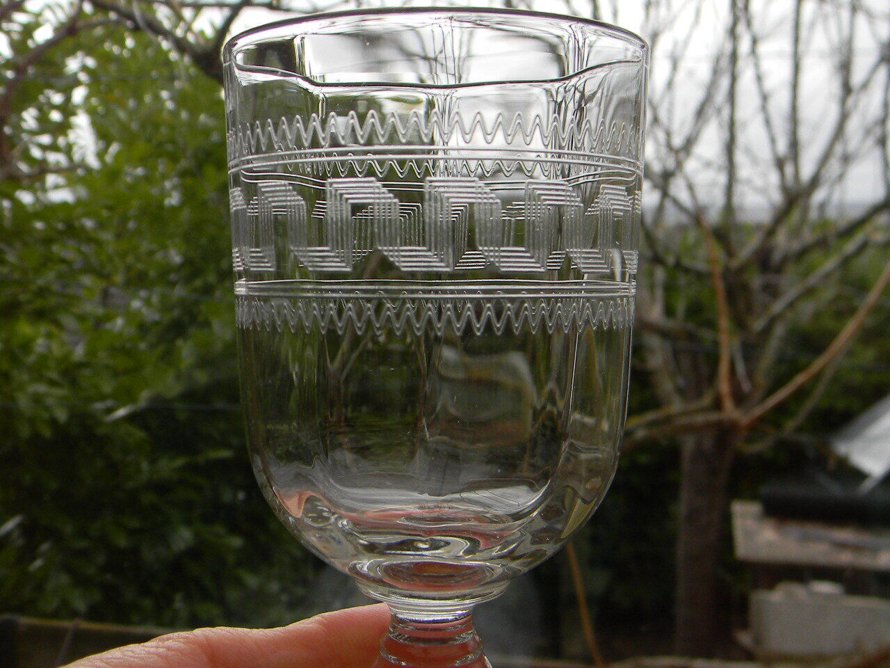 6 old glass glasses engraved glass